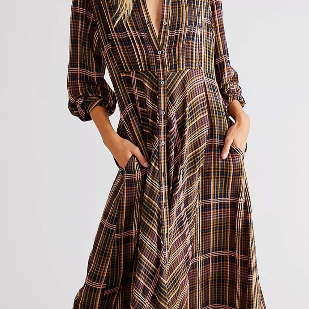 Free People Sadie Maxi Plaid print dress "sold out"